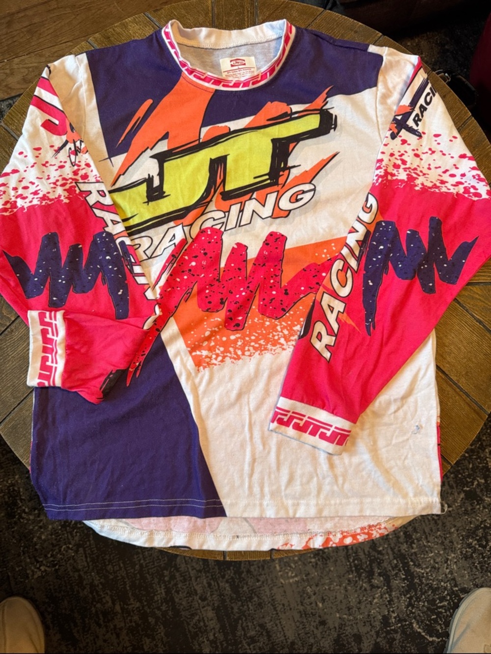 Jerzees Neon Racing Graphic Long Sleeve Shirt in Pink, Purple, White, Yellow